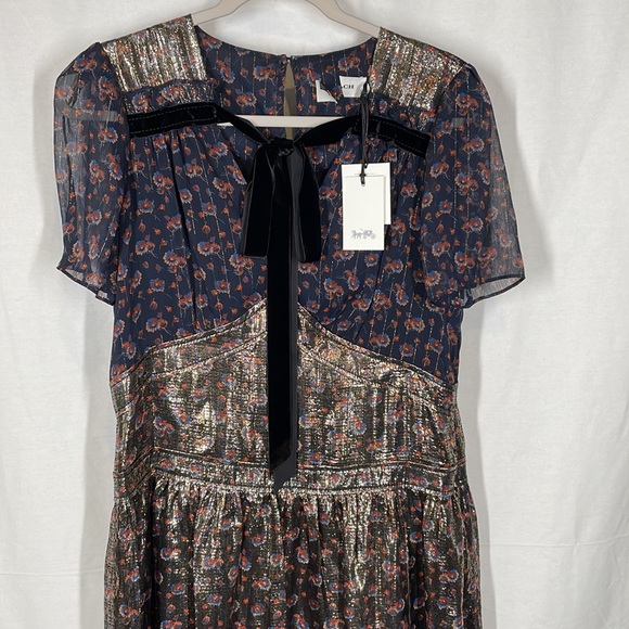 Coach Daisy print gold metallic silk dress new size 6 - Picture 2 of 6